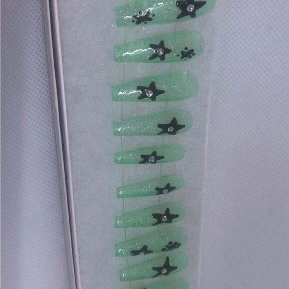 Green glitter jelly press on nails handmade - Picture 7 of 8